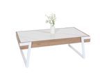 Couchtisch MWC-L89, Sofatisch Wohnzimmertisch, Eisen 43x120x64cm Sinterstein Marmor-Optik weiß Holz natur