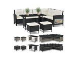 Juskys Gartenlounge Manacor schwarz - Sofa, Tisch, Hocker & Kissen - 8 Personen - Sitzbezüge Creme