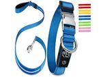 Petsation Leuchthalsband + Leine blau M