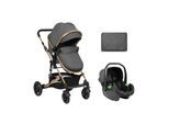 Kikkaboo Kombikinderwagen Amaia 3in1 i-Size Babyschale umbaubar Federung Tasche dunkelgrau