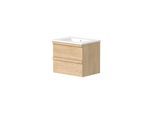 Waschtisch WELLTIME "Pure Badmöbel Set Waschbecken mit Unterschrank", beige (light oak, eiche), B:61cm H:51,8cm T:46,5cm, Waschtische, Waschtisch, in verschiedenen Breiten, 2 Schubladen, mit Soft-Close-Funktion, FSC
