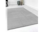 Teppich HOMIE LIVING "Villa Rosso", grau, B:160cm H:15mm L:225cm, Polyester, Teppiche, Teppich, Kurzflor, Uni Farben, leicht glänzende Optik
