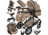 KESSER® Loops 3 in 1 Kinderwagen Kombikinderwagen Komplettset incl. Babywanne & Buggy Sportsitz & Auto-Babyschale - Voll-Gummireifen - Wickeltasche/Regenschutz/Kindertisch Set