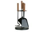 Kamingarnitur FIREFIX "Kaminbesteck klein rund mit dunklen Holzgriffen, beschichtet, schwarz", schwarz, B:18,5cm H:42cm L:18,5cm, Stahl, Reinigungs-Sets, 4-teilig