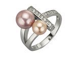 Zeeme Pearls Ring Silber 925 mit 2 Muschelkernperlen und Zirkonia weiß