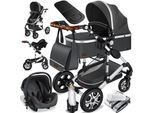 KESSER® Loops Kinderwagen 4 in 1 Kombikinderwagen Komplett-Set auch als Buggy für Kinder bis 4 Jahre inkl. Babywanne, Babyschale + Fußsack, Korb, Wickeltasche, Regen- & Insektenschutz & Flaschenhalter