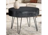 Couchtisch Mango Massivholz rund Ø 60 cm Wohnzimmertisch Schublade Schwarz