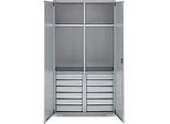 Schäfer Shop Genius Materialschrank FS, 5 OH, abschliessbar, 4 Fachböden/12 Schübe, bis 450 kg, B 1055 x T 520 x H 1950 mm, Stahl, weissalu/weissalu