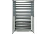 Schäfer Shop Genius Magazinschrank FS, 5 OH, abschliessbar, 10 Fachböden, 2 Lochrasterplatten, bis 450 kg, B 1055 x T 520 x H 1950 mm, lichtgrau/lichtgrau