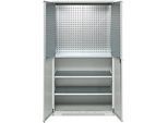 Schäfer Shop Genius Materialschrank FS, 5 OH, abschliessbar, Lochrasterwände/3 Fachböden, bis 450 kg, B 1055 x T 520 x H 1950 mm, lichtgrau/lichtgrau