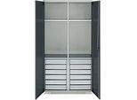 Schäfer Shop Genius Materialschrank FS, 5 OH, abschliessbar, 4 Fachböden/12 Schübe, bis 450 kg, B 1055 x T 520 x H 1950 mm, Stahl, lichtgrau/anthrazitgrau