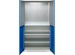 Schäfer Shop Genius Materialschrank FS, 5 OH, abschliessbar, Lochrasterwände/3 Fachböden, bis 450 kg, B 1055 x T 520 x H 1950 mm, lichtgrau/enzianblau