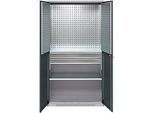 Schäfer Shop Genius Materialschrank FS, 5 OH, abschliessbar, Lochrasterwände/2 Schübe/2 Fachböden, bis 450 kg, B 1055 x T 520 x H 1950 mm, weissalu/anthrazitgrau + Gratis Einsatzkastenset-24 tlg.