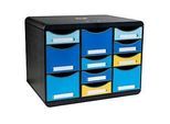 Schubladenbox Exacompta BEE BLUE Store Box Multi, 7 kleine & 4 hohe Schübe mit Auszugstopp & Griffmulde, Kunststoff, schwarz