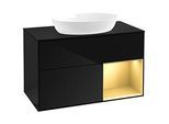 Villeroy und Boch Finion Waschtischunterschrank FA22HFPH 100cm, Abdeckplatte black matt, Regale Gold matt lacquer, Glossy Black Lacquer