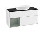 Villeroy und Boch Finion Waschtischunterschrank GA62GMGF 120cm, Abdeckplatte black matt, Emotion, Regale Olive matt lacquer, Glossy white lacquer