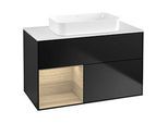 Villeroy und Boch Finion Waschtischunterschrank F651PCPD 100x60,3x50,1cm, Regal links Oak Veneer, Black matt lacquer