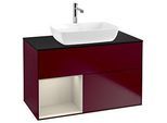 Villeroy und Boch Finion Waschtischunterschrank F772HHHB 100cm, Abdeckplatte black matt, Regale sand matt lacquer, Peony Matt