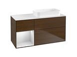 Villeroy und Boch Finion Waschtischunterschrank F681MTGN 120x60,3x50,1cm, Regal links White matt lacquer, Walnut veneer