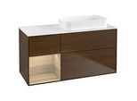 Villeroy und Boch Finion Waschtischunterschrank F681PCGN 120x60,3x50,1cm, Regal links Oak Veneer, Walnut veneer