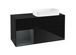 Villeroy und Boch Finion Waschtischunterschrank G682HGPH 120x60,3x50,1cm, Regal links Midnight Blue Matt Lacquer, Glossy Black Lacquer