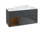 Villeroy und Boch Finion Waschtischunterschrank F701GNHG 120x60,3x50,1cm, Regal links Walnut veneer, Midnight Blue Matt Lacquer