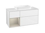 Villeroy und Boch Finion Waschtischunterschrank F701HHGF 120x60,3x50,1cm, Regal links Sand Matt Lacquer, Glossy white lacquer