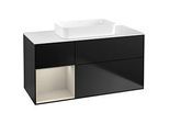 Villeroy und Boch Finion Waschtischunterschrank F701HHPD 120x60,3x50,1cm, Regal links Sand Matt Lacquer, Black matt lacquer