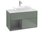 Villeroy und Boch Finion Waschtischunterschrank G771GKGM 100cm, Abdeckplatte white matt, Emotion, Regale Anthracite matt lacquer, Olive Matt Lacquer