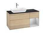 Villeroy und Boch Finion Waschtischunterschrank G812GJPC 120cm, Abdeckplatte black matt, Emotion, Regale Light grey matt lacquer, Oak Veneer