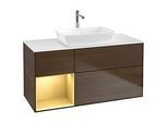 Villeroy und Boch Finion Waschtischunterschrank F821HFGN 120cm, Abdeckplatte white matt, Regale Gold matt lacquer, Walnut veneer