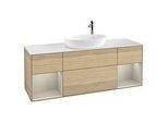 Villeroy und Boch Finion Waschtischunterschrank F981HHPC 160cm, Abdeckplatte white matt, Regale sand matt lacquer, Oak Veneer