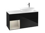Villeroy und Boch Finion Waschtischunterschrank F921HHPH 120cm, Abdeckplatte white matt, Regale sand matt lacquer, Glossy Black Lacquer