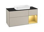 Villeroy und Boch Finion Waschtischunterschrank G302HFHH 120cm, Abdeckplatte black matt, Emotion, Regal rechts Gold matt, Sand Matt Lacquer