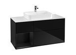 Villeroy und Boch Finion Waschtischunterschrank G411PDPH 120cm, Abdeckplatte white matt, Emotion, Regal links Black matt lacquer, Glossy Black Lacquer