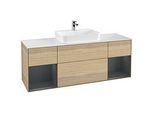 Villeroy und Boch Finion Waschtischunterschrank F451HGPC 160x60,3cm, Abdeckplatte white matt, Regale Midnight matt lacquer, Oak Veneer