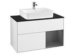 Villeroy und Boch Finion Waschtischunterschrank F122GKGF 100cm, Abdeckplatte black matt, Regal rechts Anthracite matt, Glossy white lacquer
