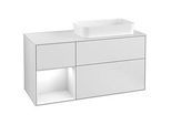 Villeroy und Boch Finion Waschtischunterschrank F271GFMT 120cm, Abdeckplatte white matt, Regal links Glossy white lacquer, White matt lacquer