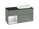 Villeroy und Boch Finion Waschtischunterschrank G272MTGM 120cm, Abdeckplatte black matt, Emotion, Regal links White matt lacquer, Olive Matt Lacquer