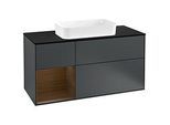 Villeroy und Boch Finion Waschtischunterschrank F292GNHG 120cm, Abdeckplatte black matt, Regal links Walnut veneer, Midnight Blue Matt Lacquer