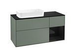 Villeroy und Boch Finion Waschtischunterschrank F282PHGM 120cm, Abdeckplatte black matt, Regal rechts Glossy Black Lacquer, Olive Matt Lacquer