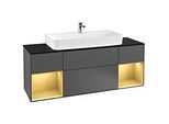 Villeroy und Boch Finion Waschtischunterschrank G212HFGK 160cm, Abdeckplatte black matt, Emotion, Regale Gold matt lacquer, Anthracite matt