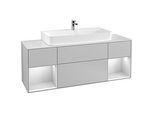 Villeroy und Boch Finion Waschtischunterschrank G211MTGJ 160cm, Abdeckplatte white matt, Emotion, Regale White matt lacquer, Light grey matt