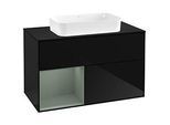 Villeroy und Boch Finion Waschtischunterschrank F242GMPH 100x60,3cm, Abdeckplatte black matt, Regal links Olive Matt Lacquer, Glossy Black Lacquer
