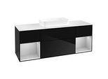 Villeroy und Boch Finion Waschtischunterschrank F741GJPH 160x60,3x50,1cm, Regale Light grey matt lacquer, Glossy Black Lacquer