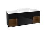 Villeroy und Boch Finion Waschtischunterschrank F741GNPH 160x60,3x50,1cm, Regale Walnut veneer, Glossy Black Lacquer
