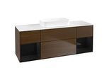 Villeroy und Boch Finion Waschtischunterschrank F741PHGN 160x60,3x50,1cm, Regale Glossy black lacquer, Walnut veneer
