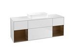 Villeroy und Boch Finion Waschtischunterschrank F741GNMT 160x60,3x50,1cm, Regale Walnut veneer, White matt lacquer