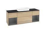 Villeroy und Boch Finion Waschtischunterschrank F742GKPC 160x60,3x50,1cm, Regale Anthracite matt lacquer, Oak Veneer