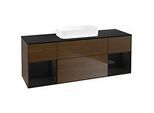 Villeroy und Boch Finion Waschtischunterschrank F742PHGN 160x60,3x50,1cm, Regale Glossy black lacquer, Walnut veneer